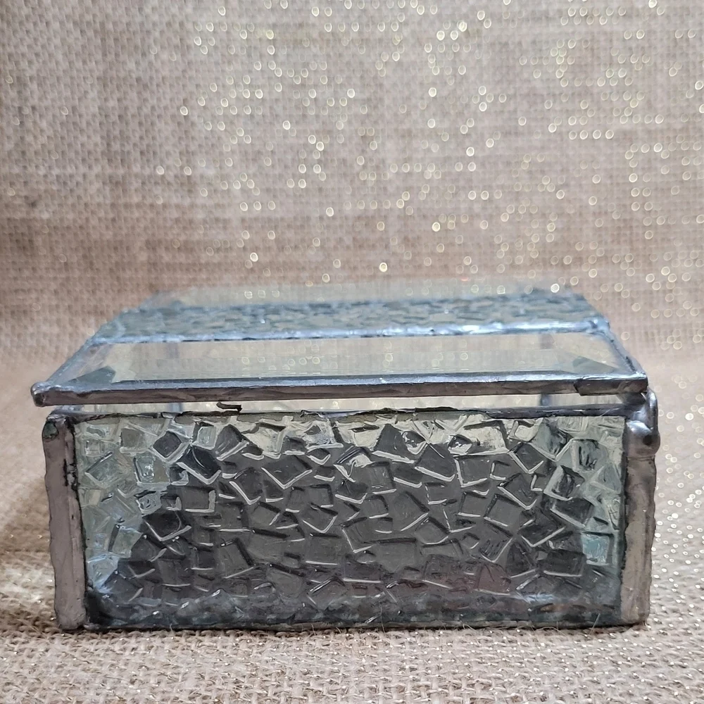 Vintage Style Stained Glass Jewelry Box Beveled Glue Chip Keepsake Trinket Box